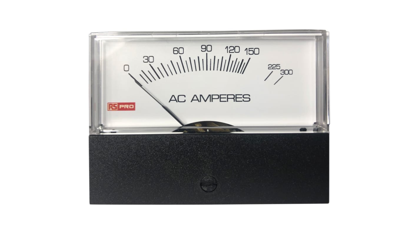 RS PRO Analogue Panel Ammeter 10 (Input) A, 300 (Scale) A AC, 76mm x 74mm, ±1.5 %