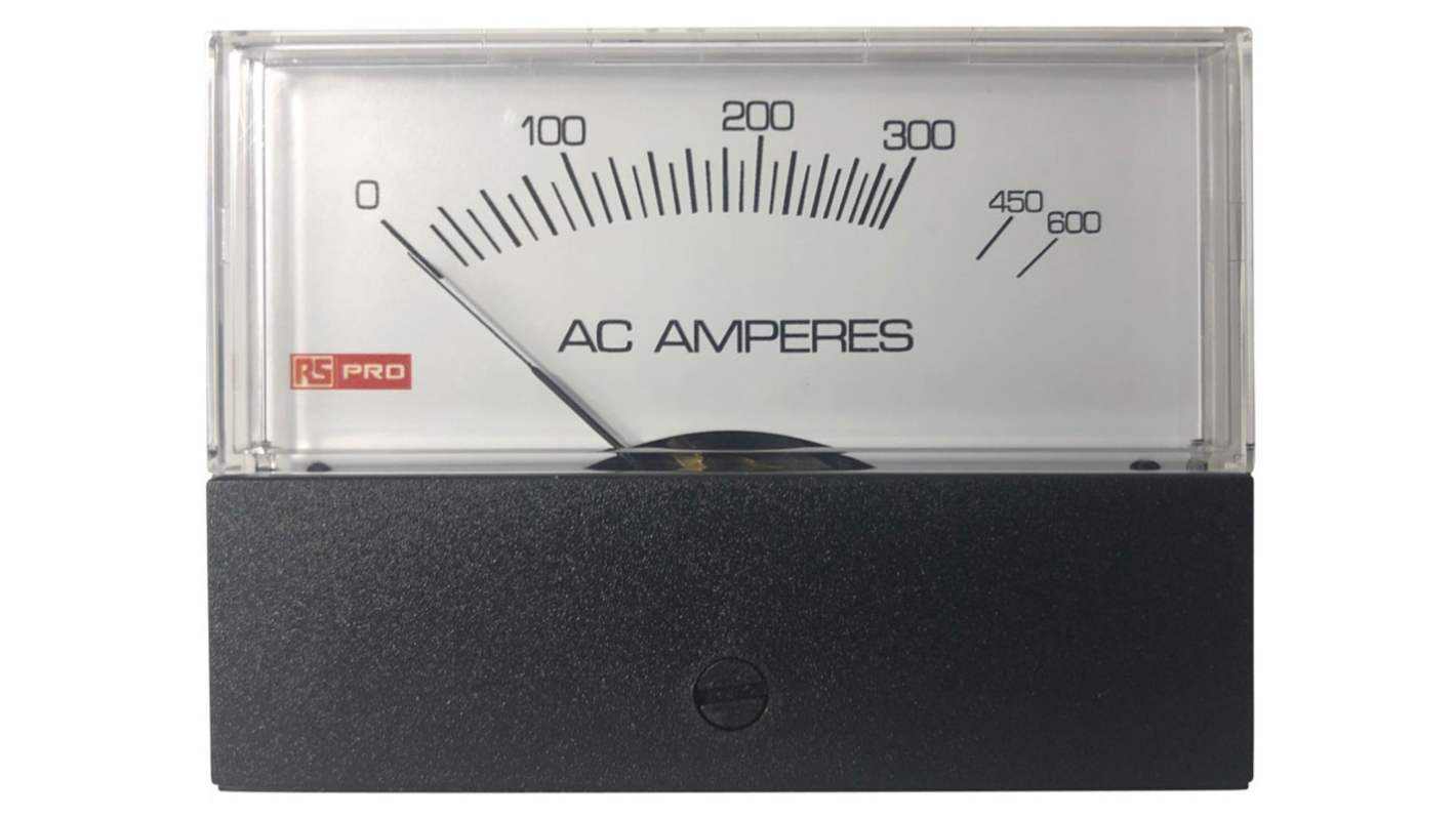 RS PRO Analogue Panel Ammeter 10 (Input) A, 600 (Scale) A AC, 76mm x 74mm, ±1.5 %