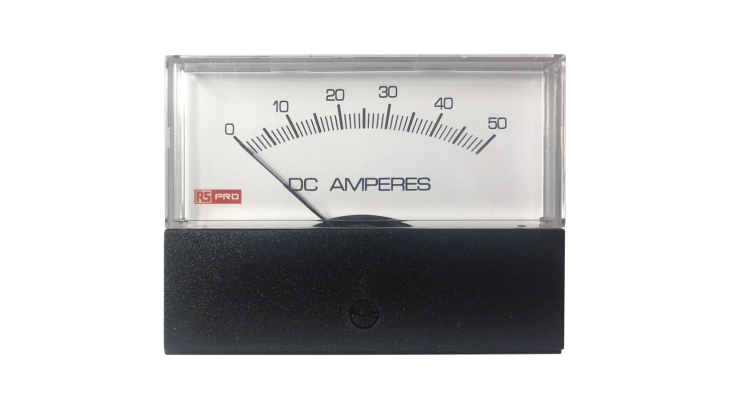 RS PRO Analogue Panel Ammeter 50 (Input)A DC, 76mm x 74mm, ±1.5 % Moving Coil