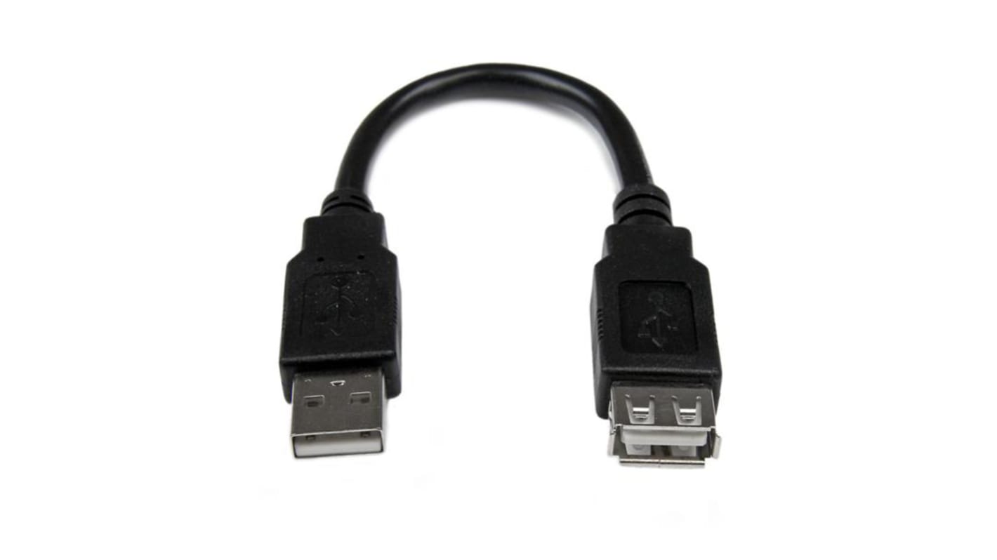 StarTech.com USB 2.0 Cable, Male USB A to Female USB A USB Extension Cable, 0.15m