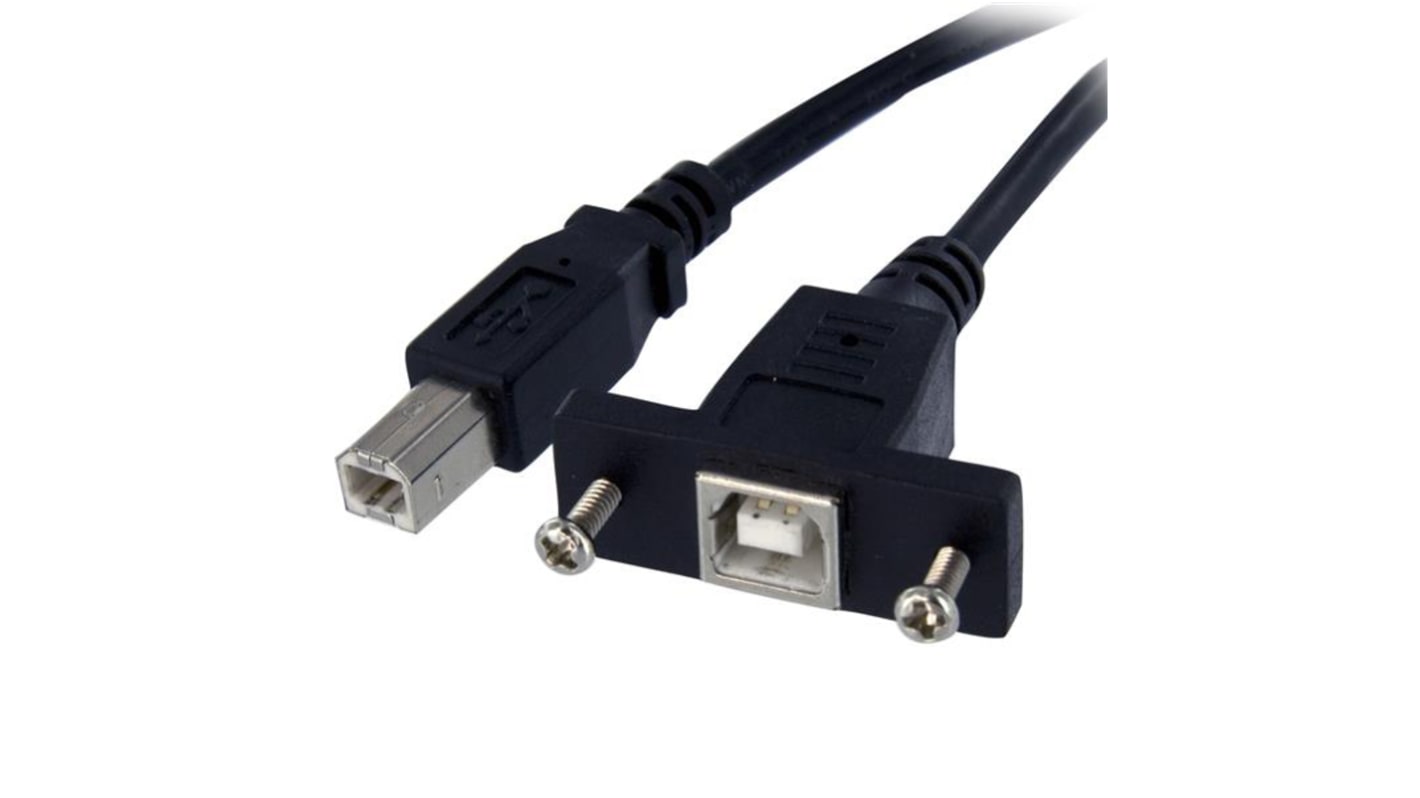 Kabel USB Złącze A USB B Złącze B USB B dł. 300mm Kabel USB do montażu panelowego USB 2.0 kolor: Czarny