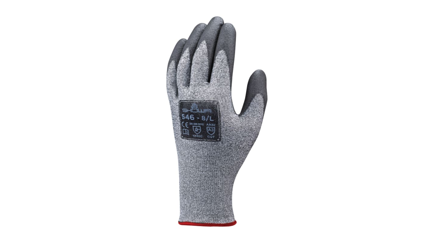 Showa Duracoil Grey HPPE, Polyester Cut Resistant Work Gloves, Size 9, XL, Polyurethane Coating