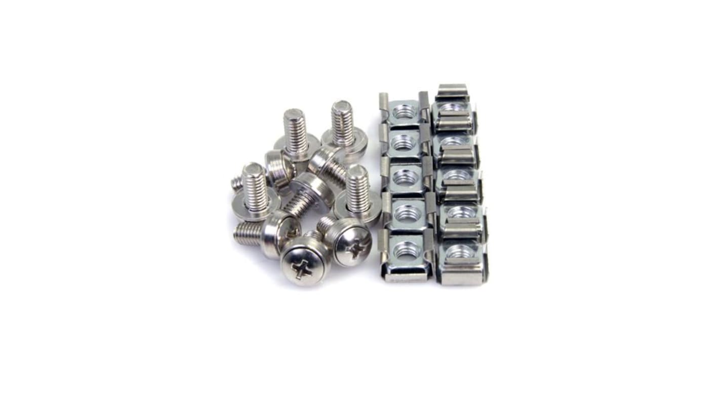 StarTech.com Mounting Screws and Cage Nuts for Use with Server Racks and Cabinets, M6 Thread, 100 Piece(s), 12 x 6 x 6mm