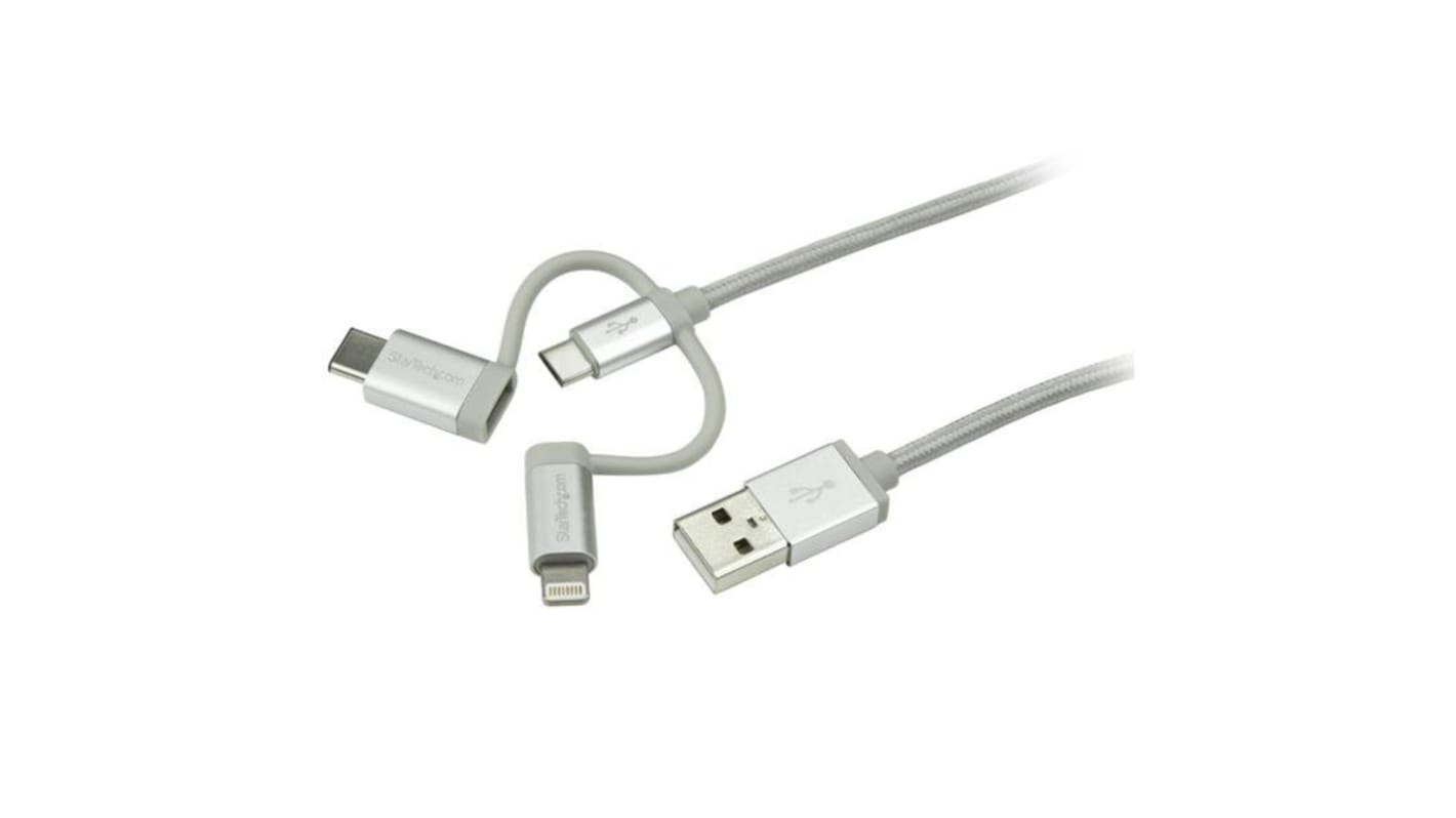 StarTech.com USB 2.0 Cable, Male USB A to Male Lightning, Micro USB B, USB C Apple Lightning Cable, 1m