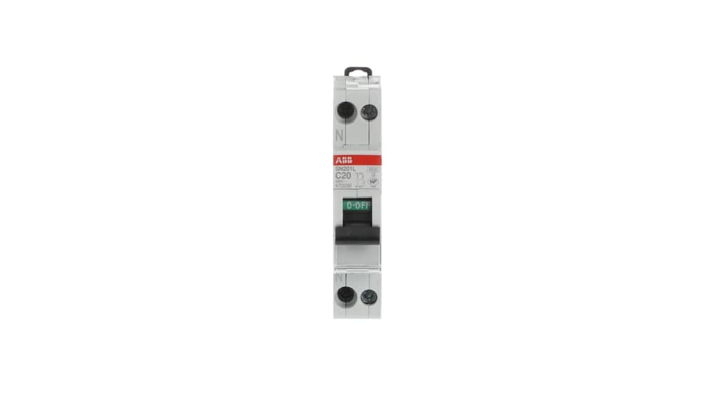 Interruptor automático 1P+N, 20A, Curva Tipo C, Poder de corte 4,5 kA SN201 L C20-L, Montaje en Carril DIN