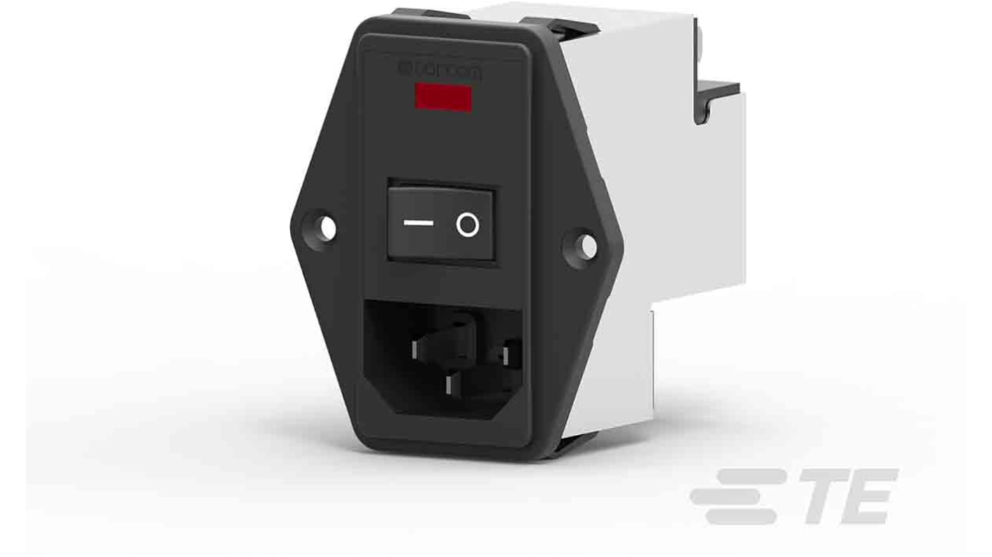 TE Connectivity IEC規格 C14 IECインレット, 6A 115 V ac、230 V ac 2極 フランジマウント