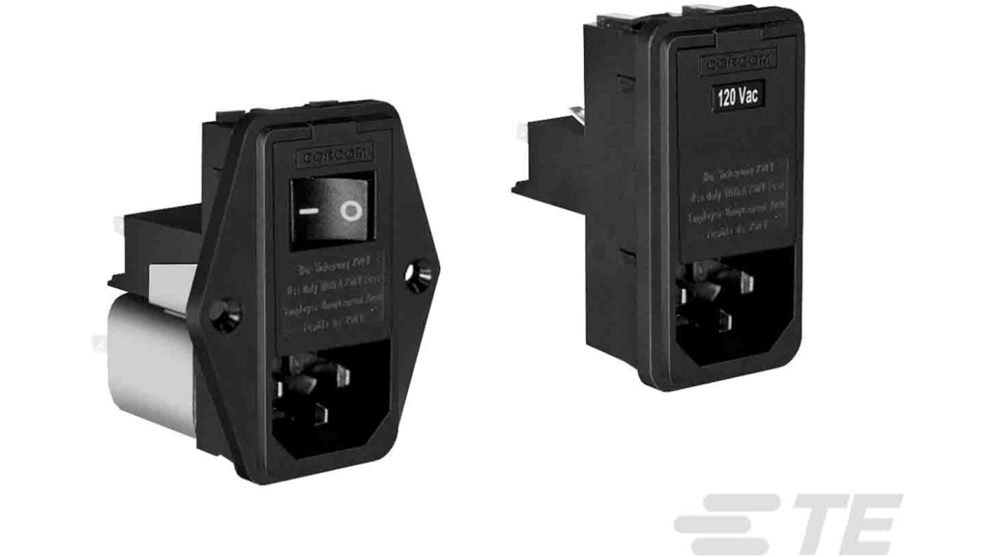 TE Connectivity 插座滤波器, 6A, 120 v 交流、240 v 交流, 50/60Hz, 法兰安装, Corcom L系列