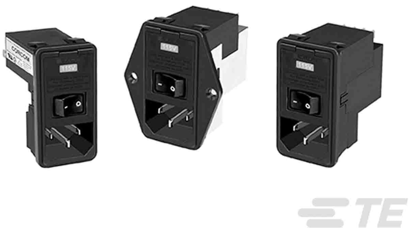 Filtro IEC TE Connectivity serie Corcom P con conector C14, 250 V ac, 10A, 50/60Hz, 49.53 x 60.71 x 112.27mm