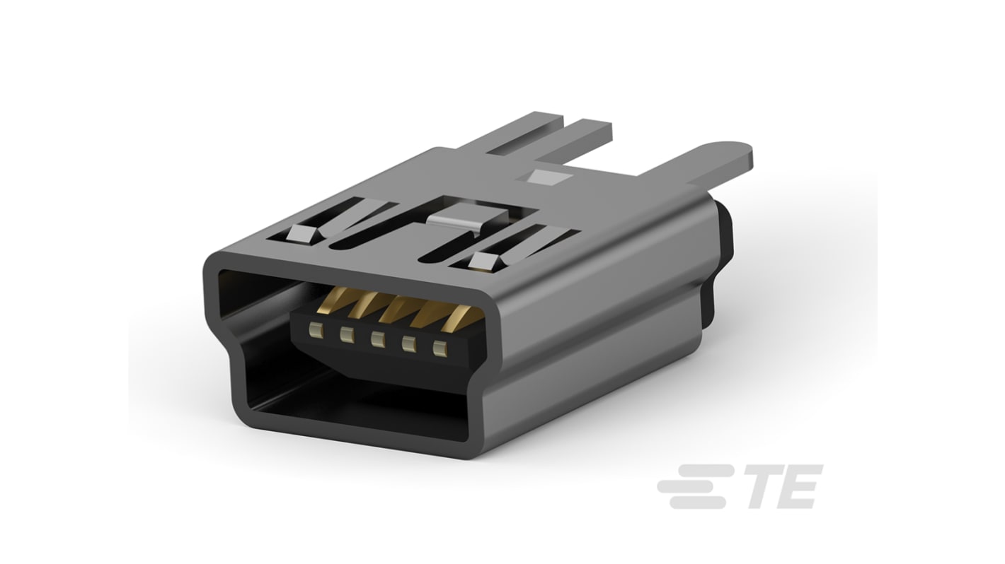 TE Connectivity Straight, Through Hole, Socket Type Mini B 2.0 USB Connector