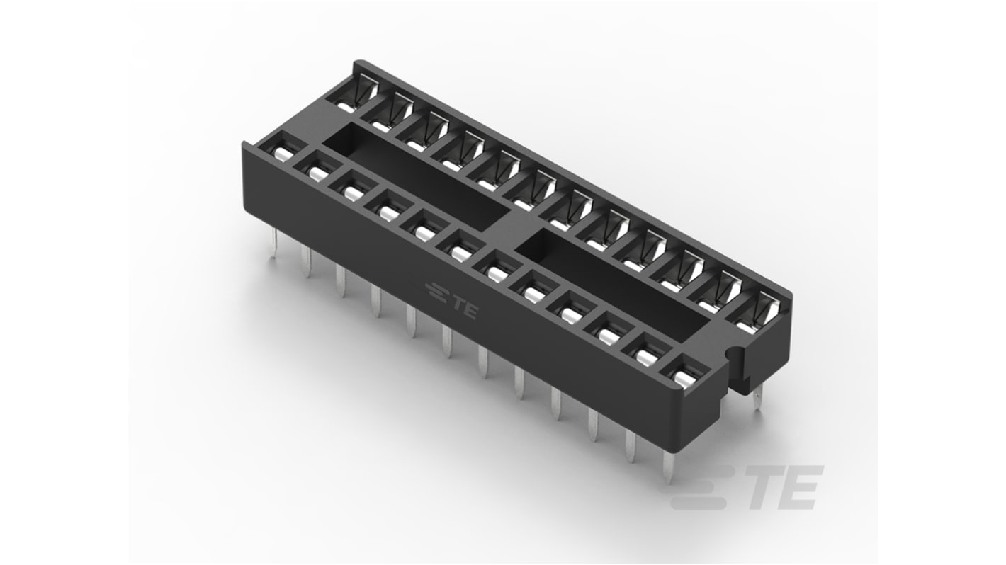 TE Connectivity DIP24插座, 直向, 7.62mm排宽, 2.54mm节距, THT安装, 30.48 x 10 x 5.1mm