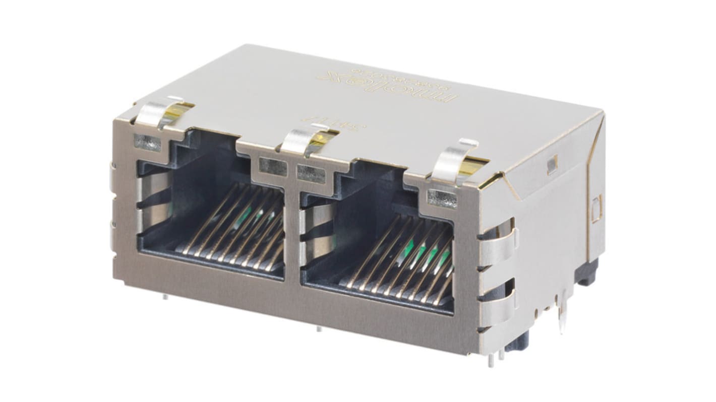 Molex 93828 Series Female RJ45 Connector, Through Hole Right Angle 2 Port 8 -Way