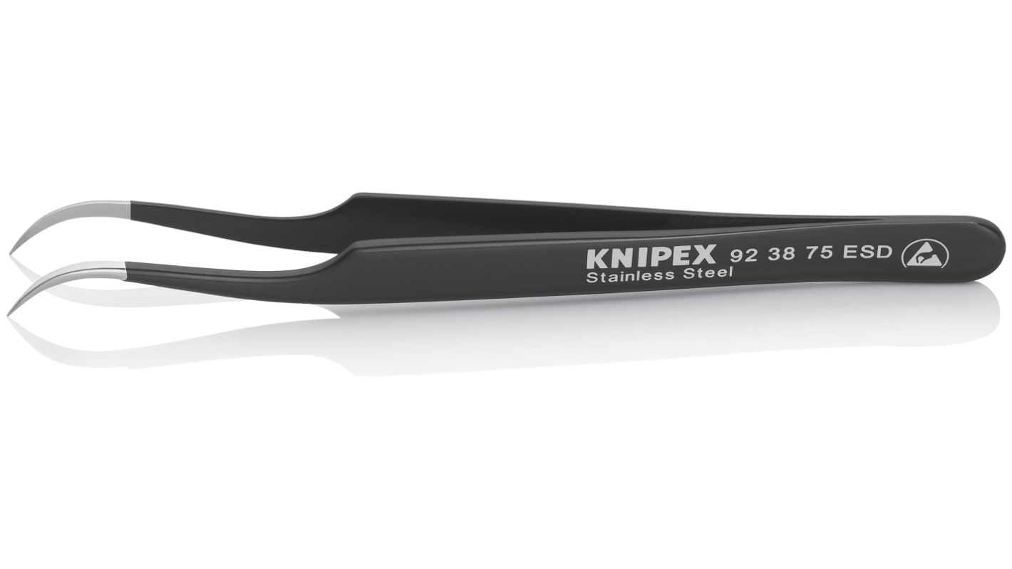 Knipex ピンセット, ステンレス鋼, 抗酸耐性あり, スムース, 92 38 75 ESD