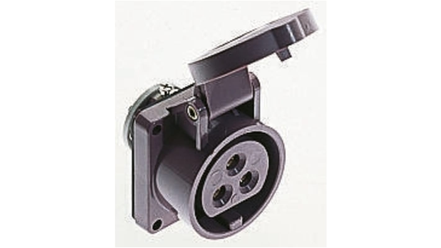 Conector de potencia industrial Hembra, Formato 3P, Orientación Recto, Morado, 20 → 25 V., 16A, IP44