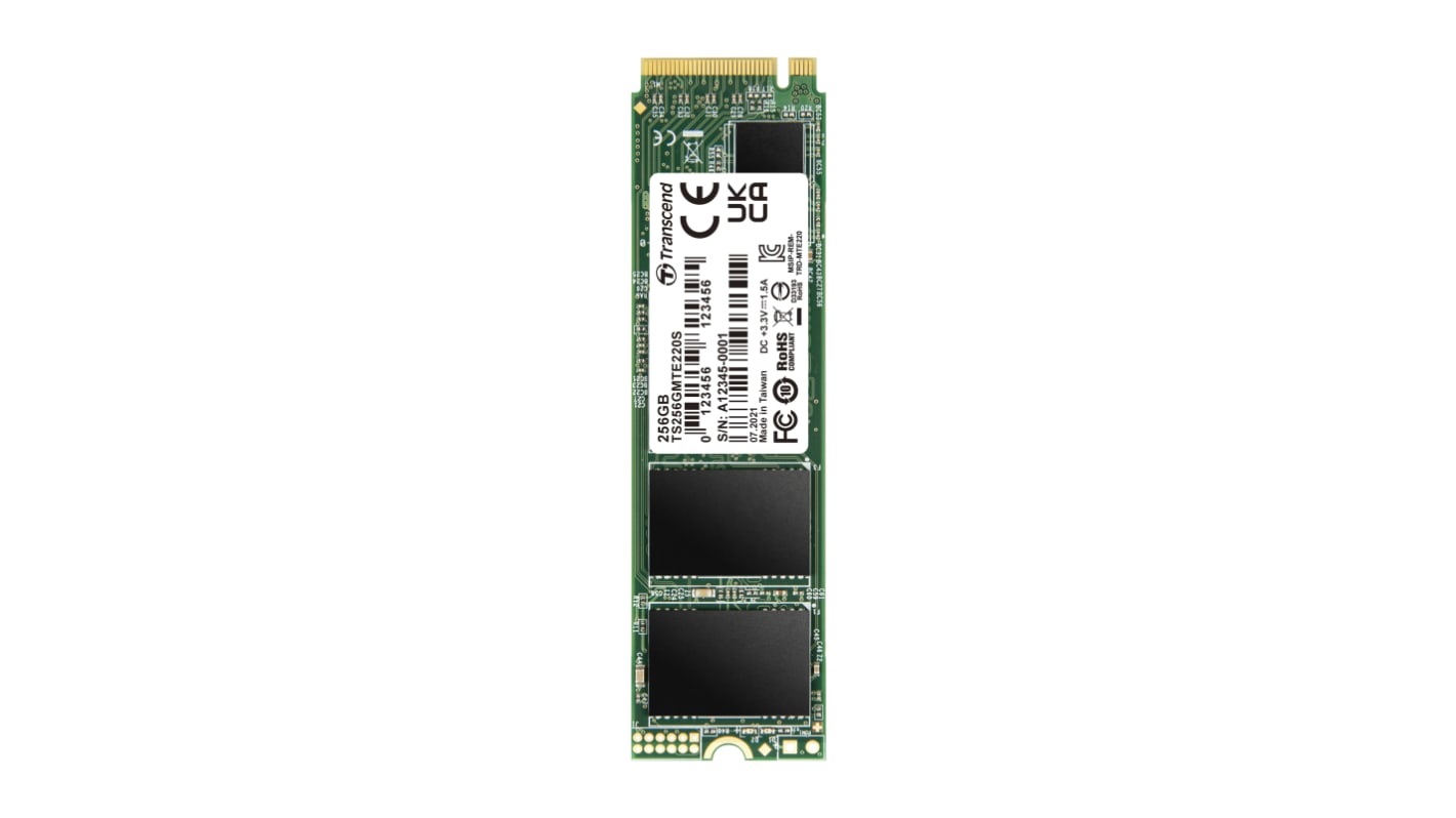 Transcend MTE220S, M.2 Intern HDD-Festplatte NVMe PCIe Gen 3 x 4, TLC, 256 GB, SSD