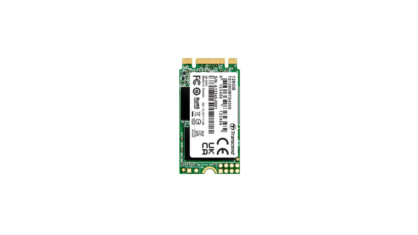 Transcend 128 GB固态硬盘 SSD, SATA III接口, M.2, MTS430 系列, TLC