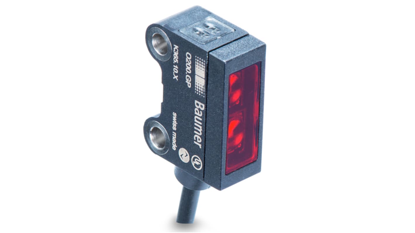 Baumer Kubisch Optischer Sensor, Hintergrundunterdrückung, Bereich 3 mm → 15 mm, PNP Ausgang, 4-poliger