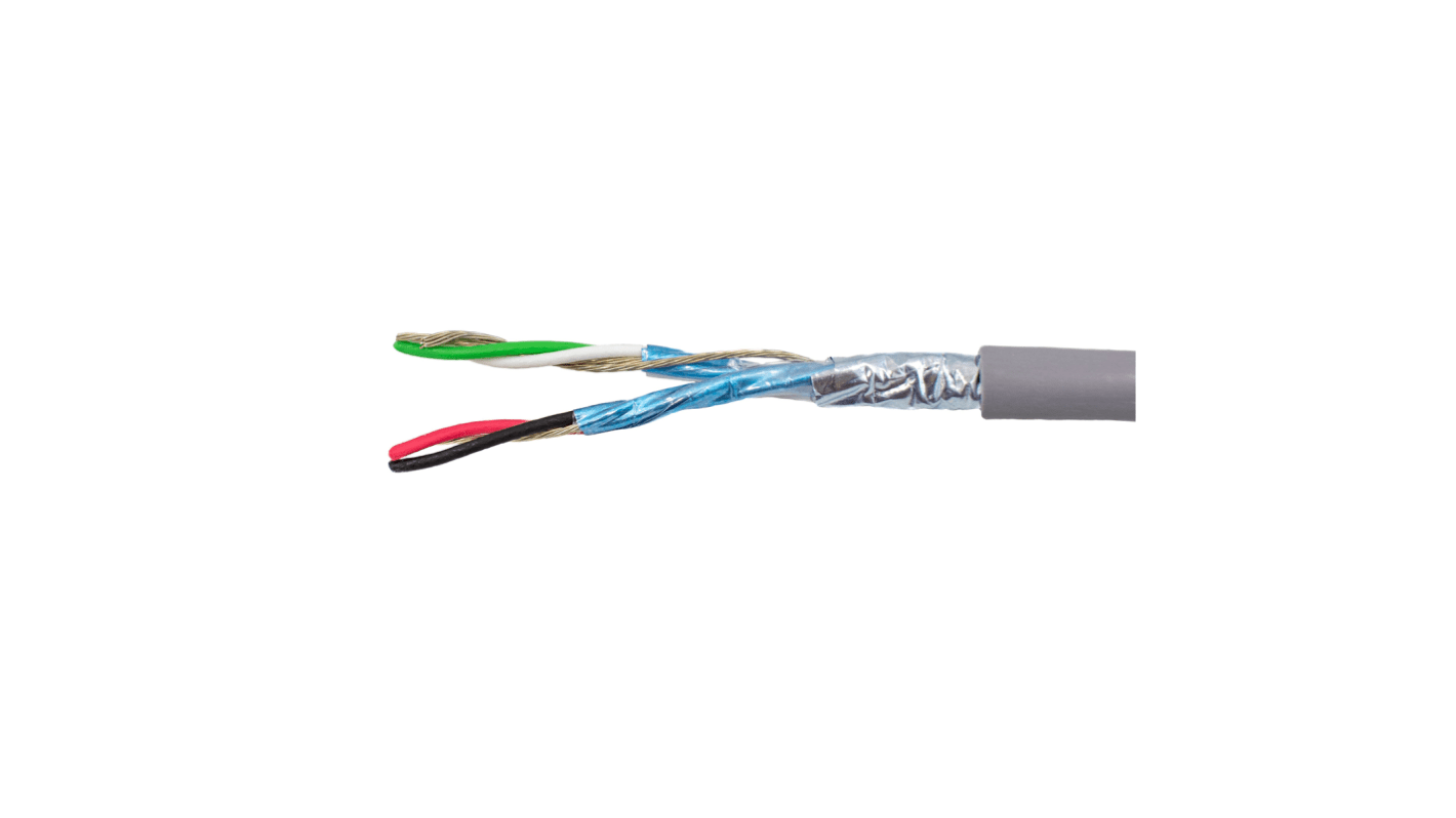 Alpha Wire Alpha Essentials Communication & Control Series Data Cable, 2 Pairs, 4 Cores, 0.35 mm², Screened, 22 AWG,