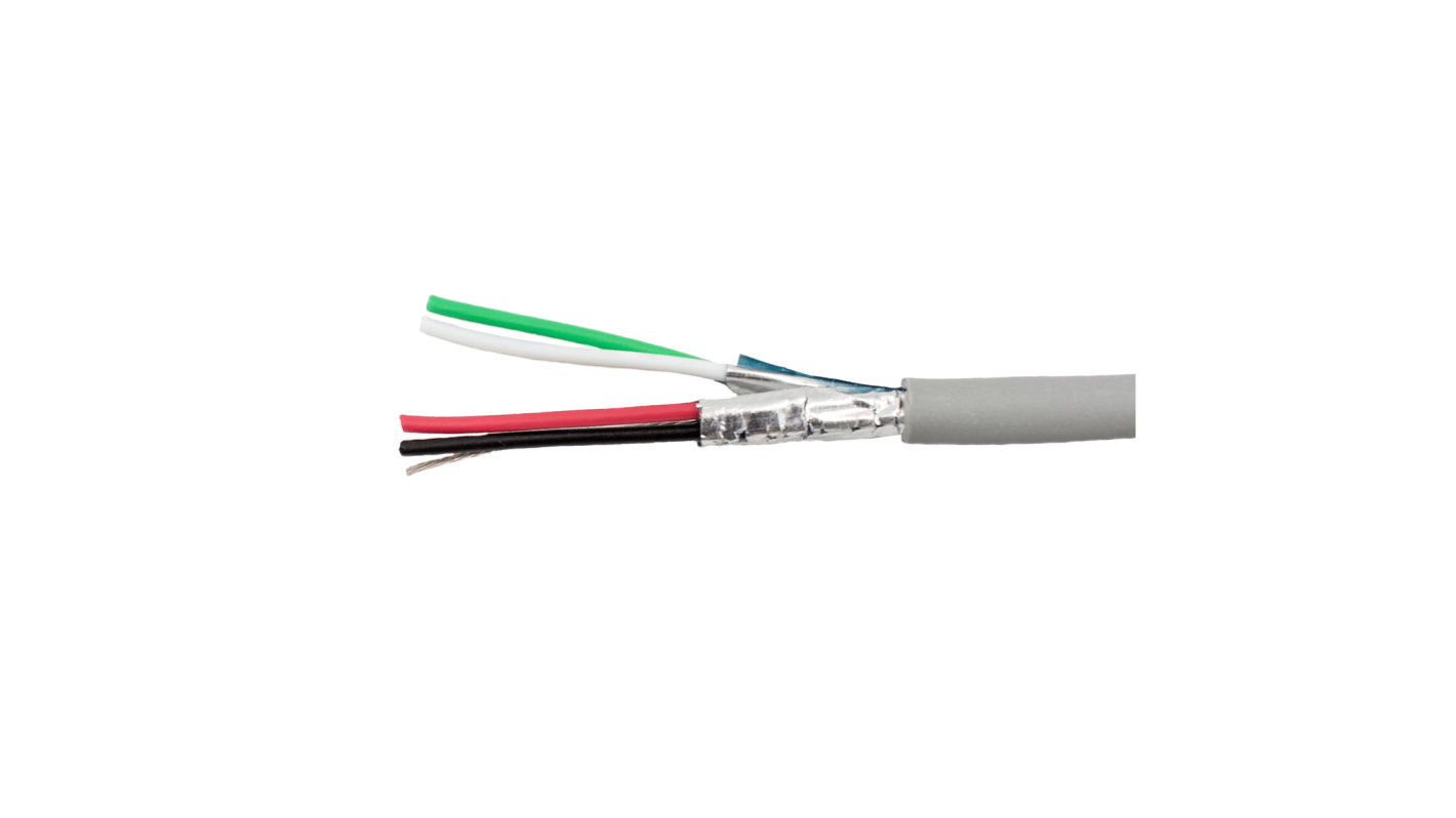 Alpha Wire Twisted Pair Data Cable, 4 Pairs, 0.56 mm², 8 Cores, 20 AWG, Screened, 30m, Grey Sheath