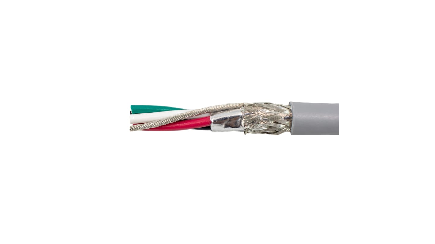Alpha Wire Alpha Essentials Communication & Control Control Cable, 4 Cores, Screened, 305m, Grey PVC Sheath, 28 AWG