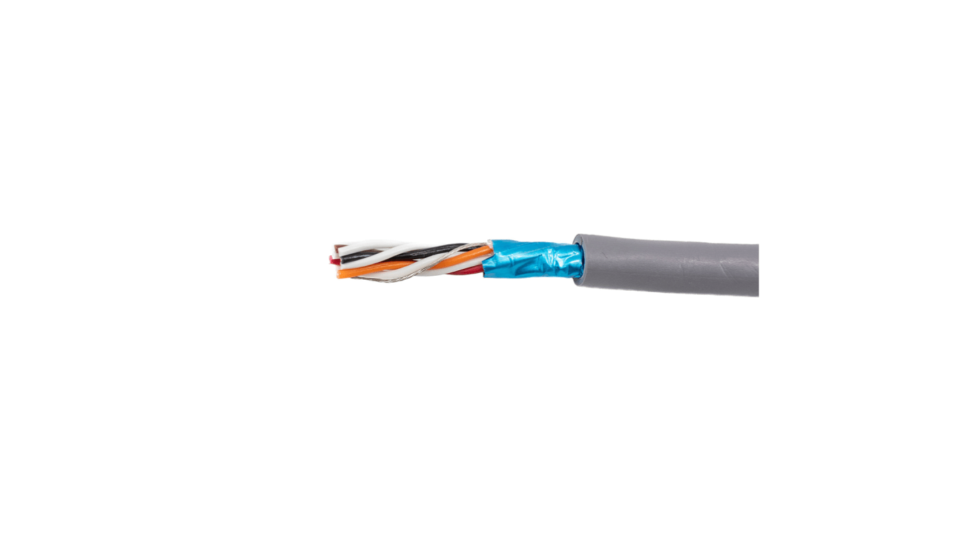 Alpha Wire Twisted Pair Data Cable, 4 Pairs, 0.23 mm², 8 Cores, 24 AWG, Screened, 152m, Grey Sheath