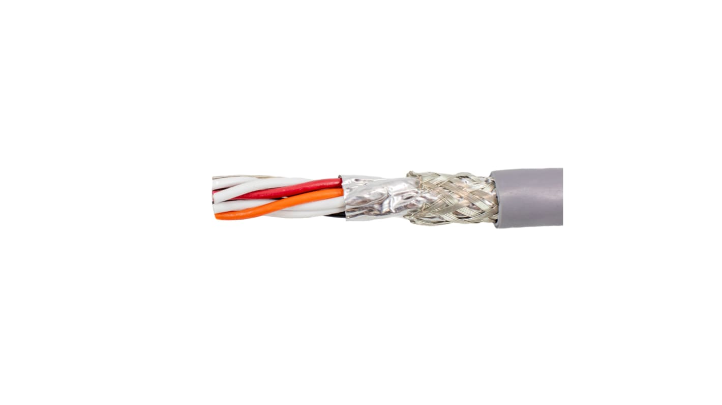 Alpha Wire Twisted Pair Data Cable, 5 Pairs, 0.08 mm², 10 Cores, 28 AWG, Screened, 305m, Grey Sheath