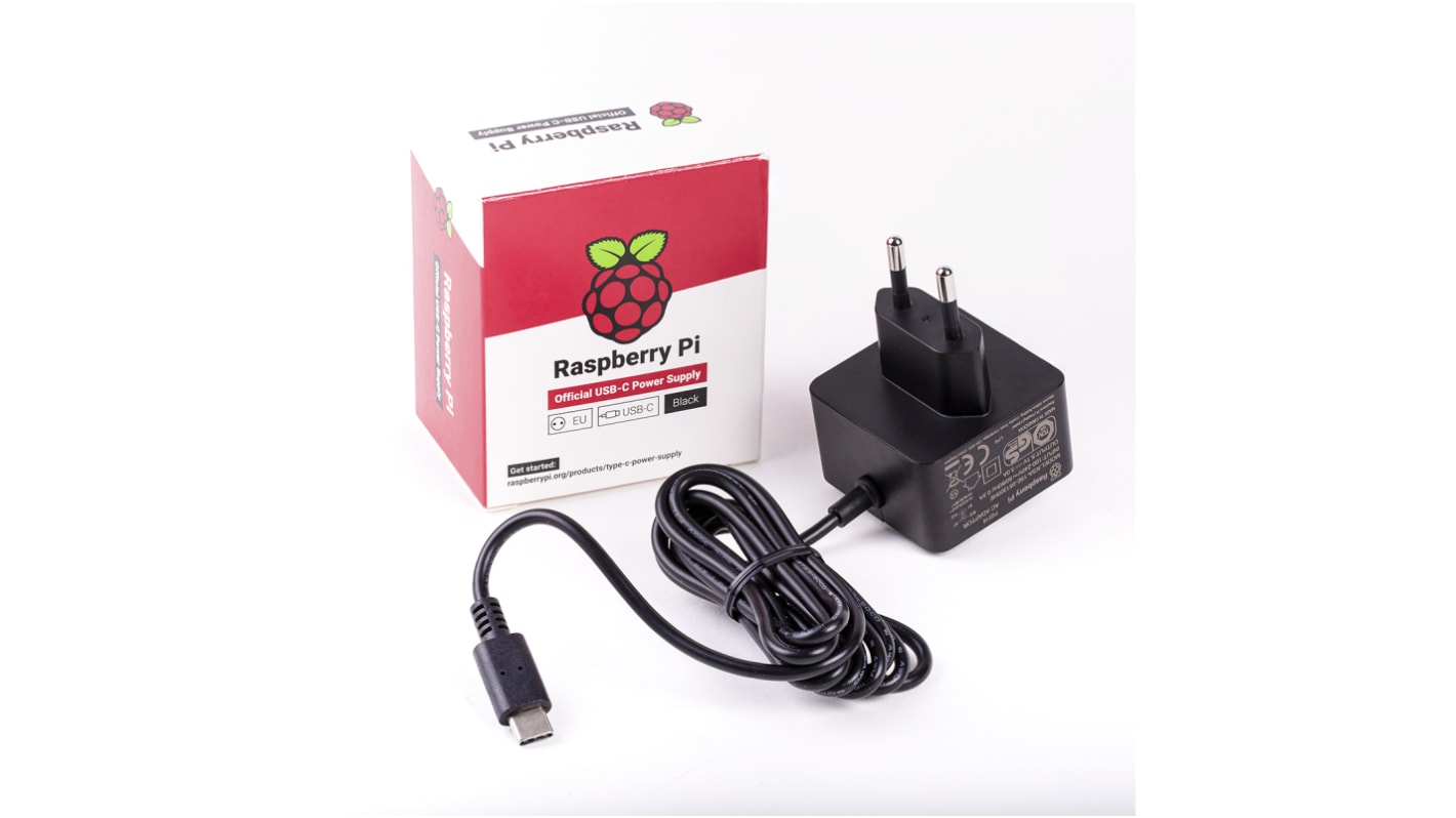 Raspberry Pi Power Supply, USB Type C with EU Plug Type, 1.5m