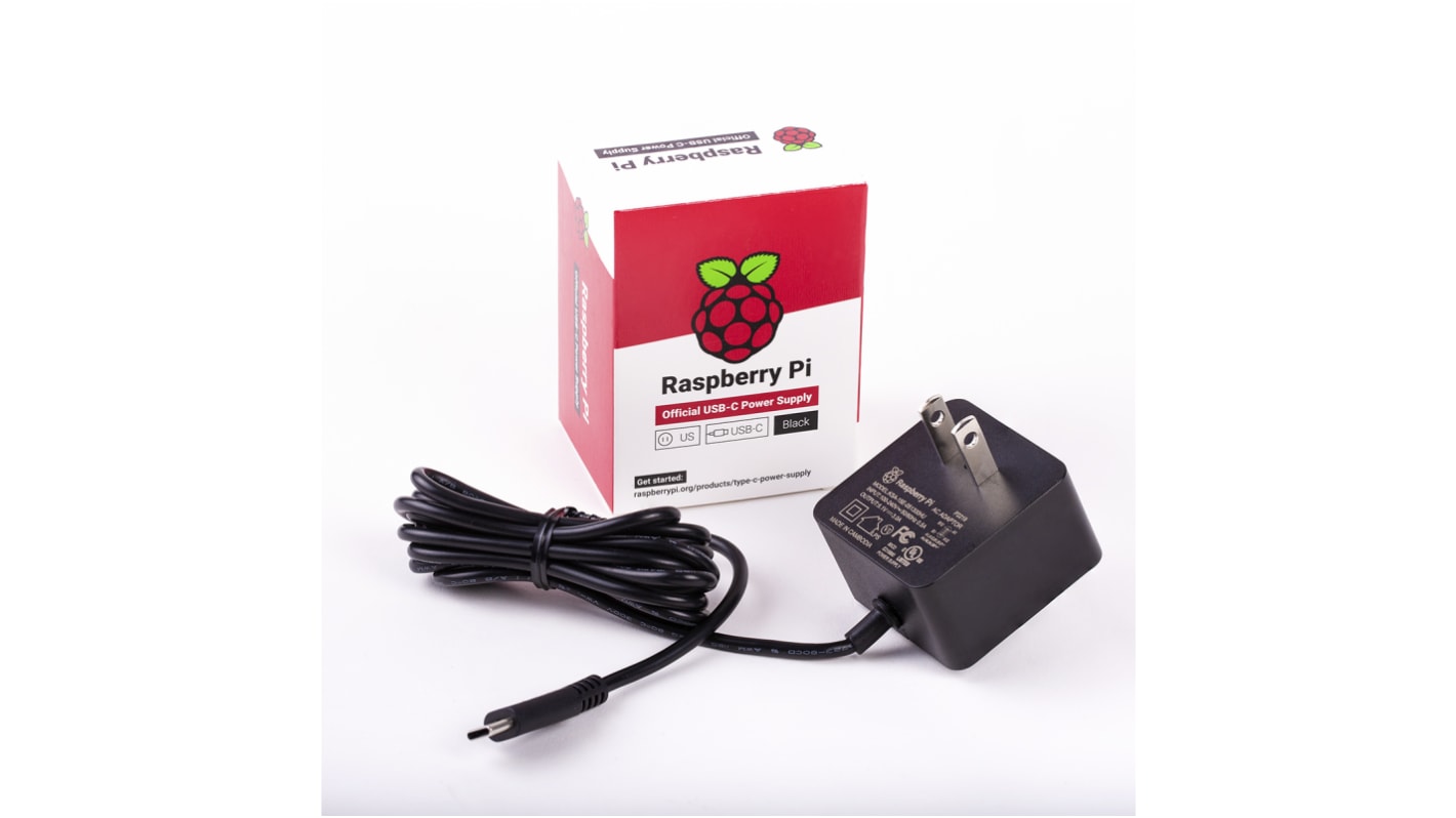 Raspberry Pi Power Supply, USB Type C with US Plug Type, 1.5m