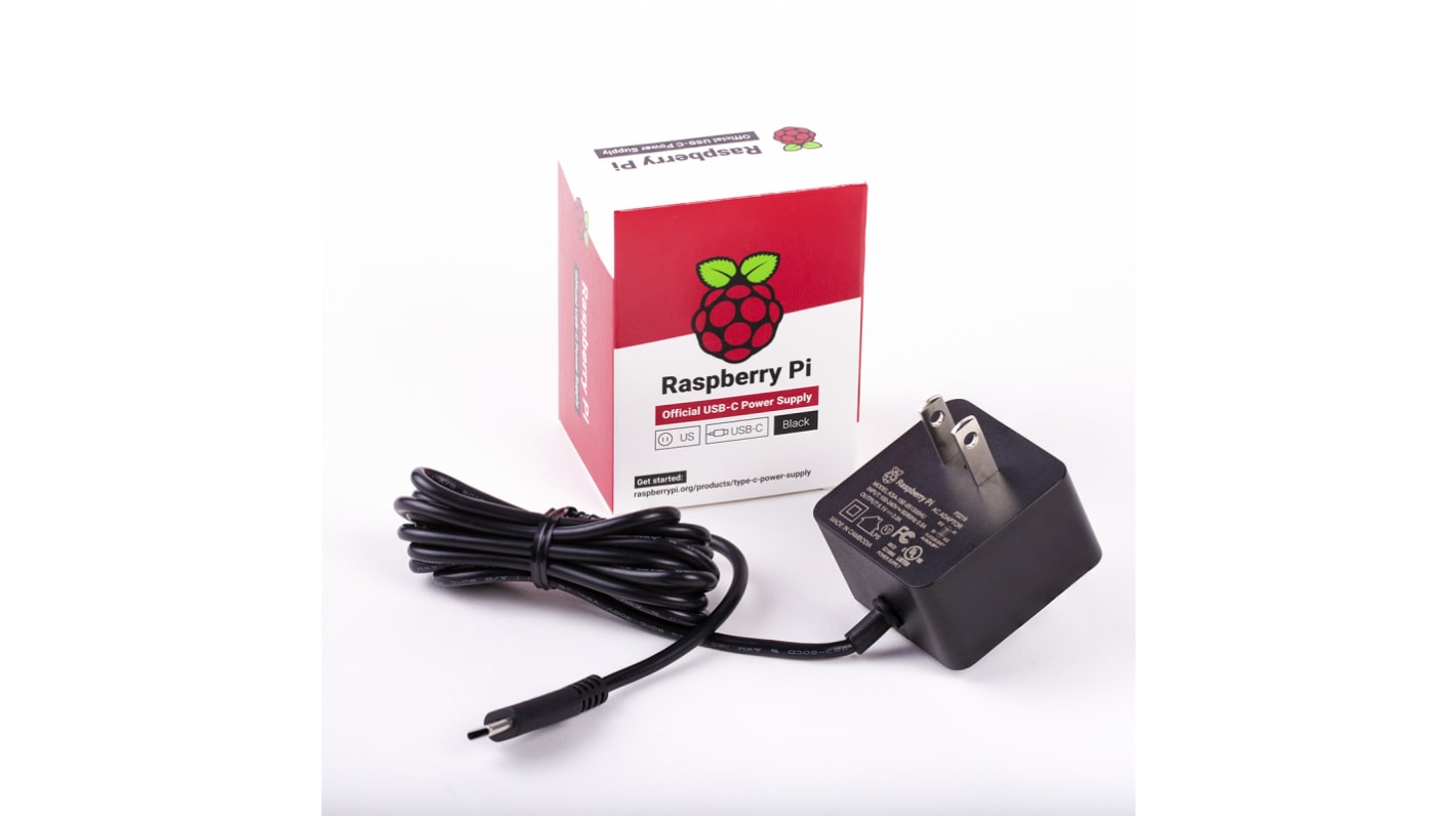 Raspberry Pi 电源, 用于USB C 型接口, 美式插头, 5.1 V, 1.5m长