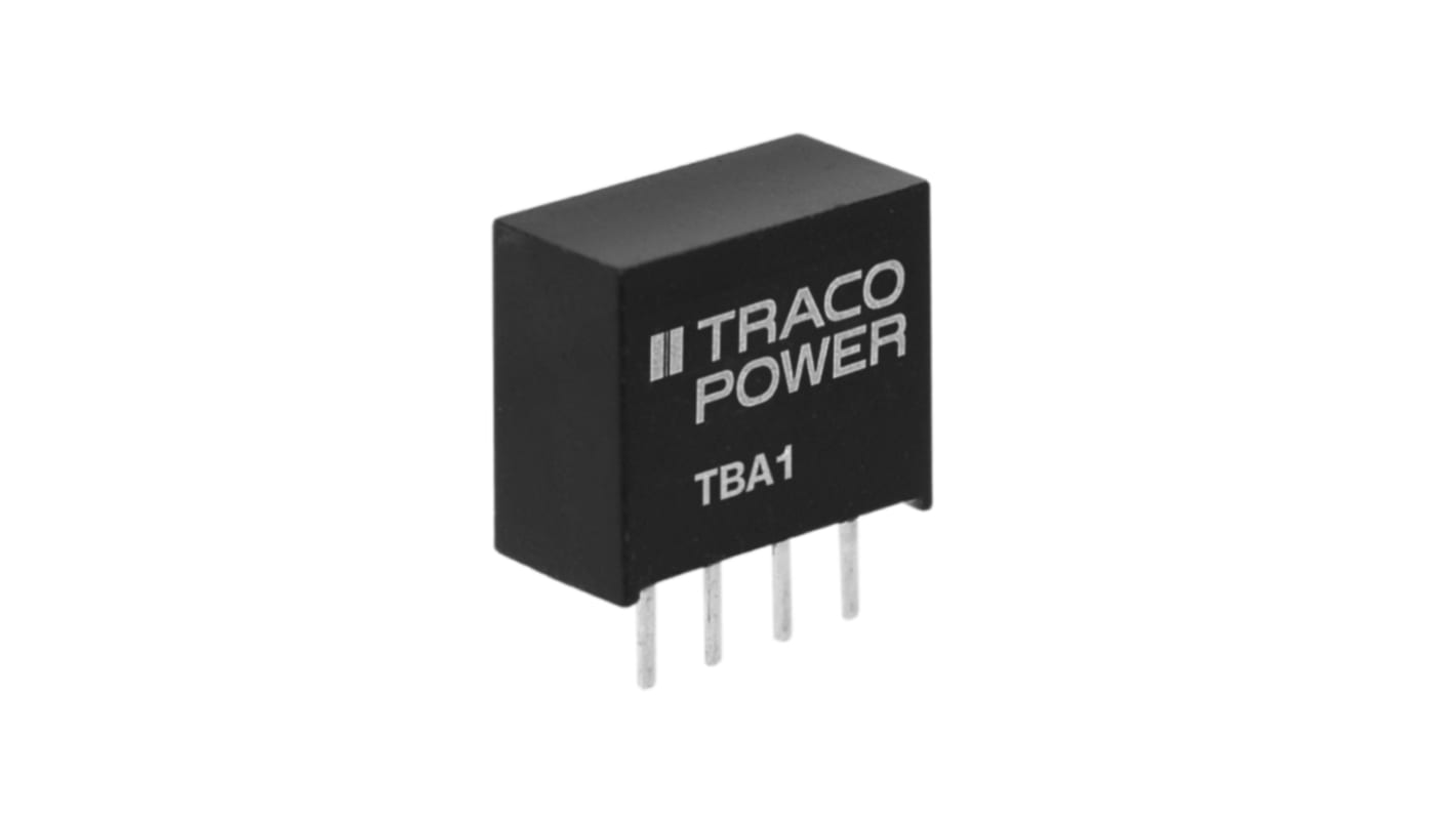 TRACOPOWER TBA 1 DC-DC Converter, 15V dc/ 65mA Output, 10.8 → 13.2 V dc Input, 1W, Through Hole, +85°C Max Temp