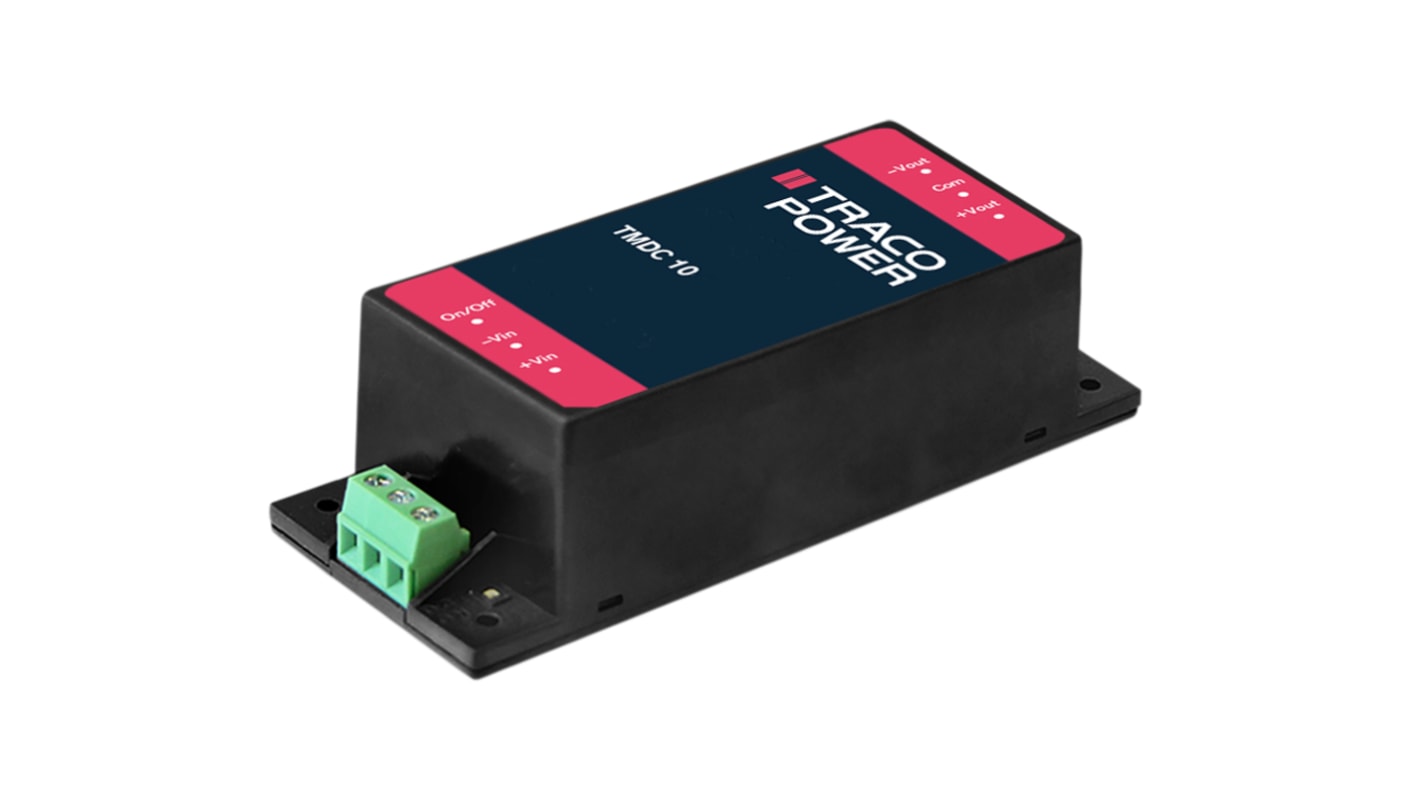 TRACOPOWER TMDC 10 DC-DC Converter, 15V dc/ 666mA Output, 18 → 75 V dc Input, 10W, Chassis Mount, +80°C Max Temp