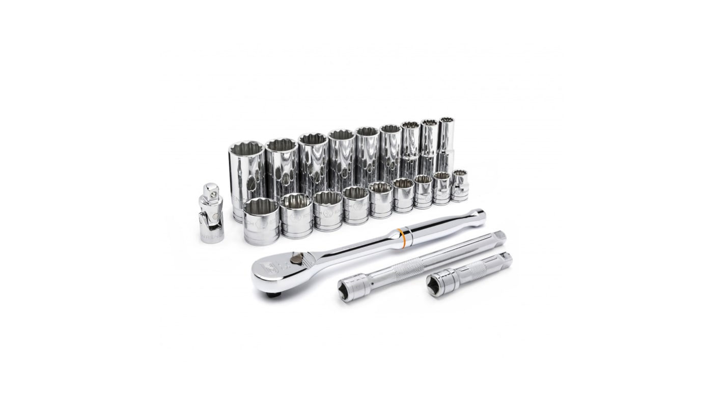 GearWrench 22-Piece Imperial 3/8 in Deep Socket/Standard Socket Set with Ratchet, 12 point