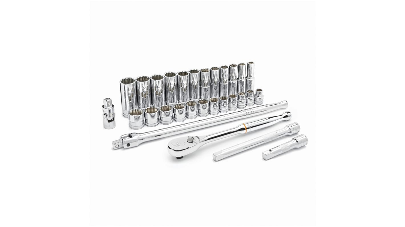 GearWrench 29-Piece Metric 3/8 in Deep Socket/Standard Socket Set with Ratchet, 12 point