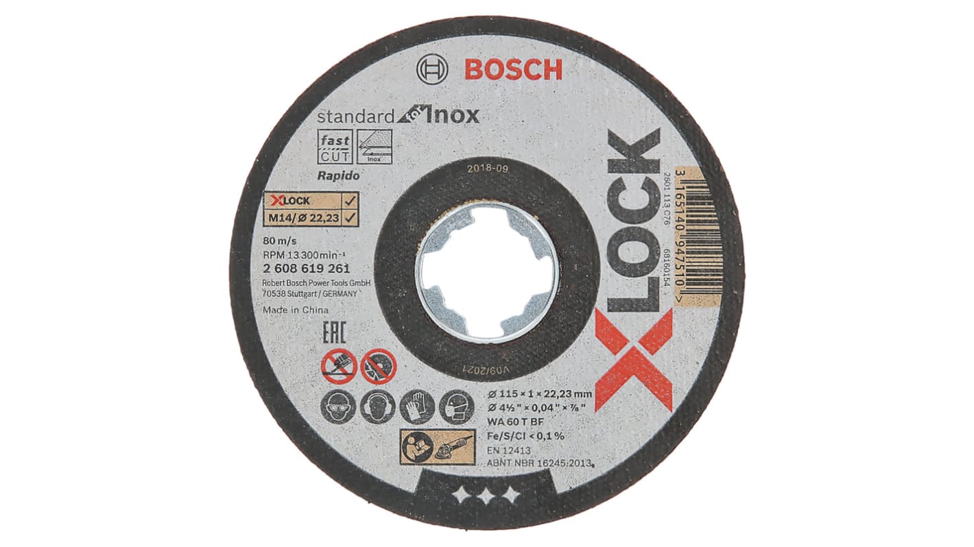 Disco de corte Bosch X-LOCK, Ø 115mm x 22.23mm, rpm máx. 80m/s
