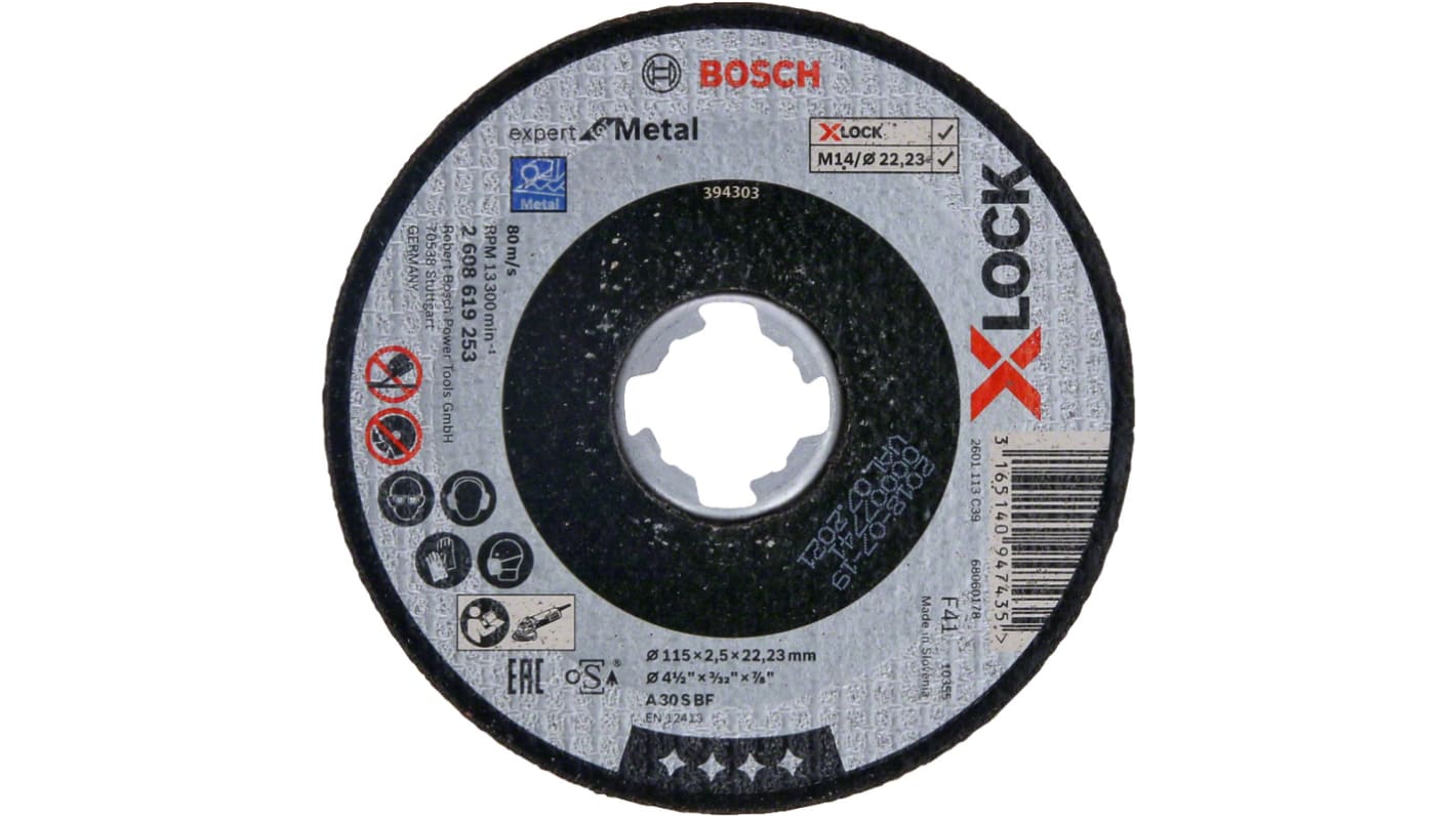Bosch X-Lock Aluminium Oxide Cutting Disc, 115mm x 2.5mm Thick, P120 Grit, 25 in pack