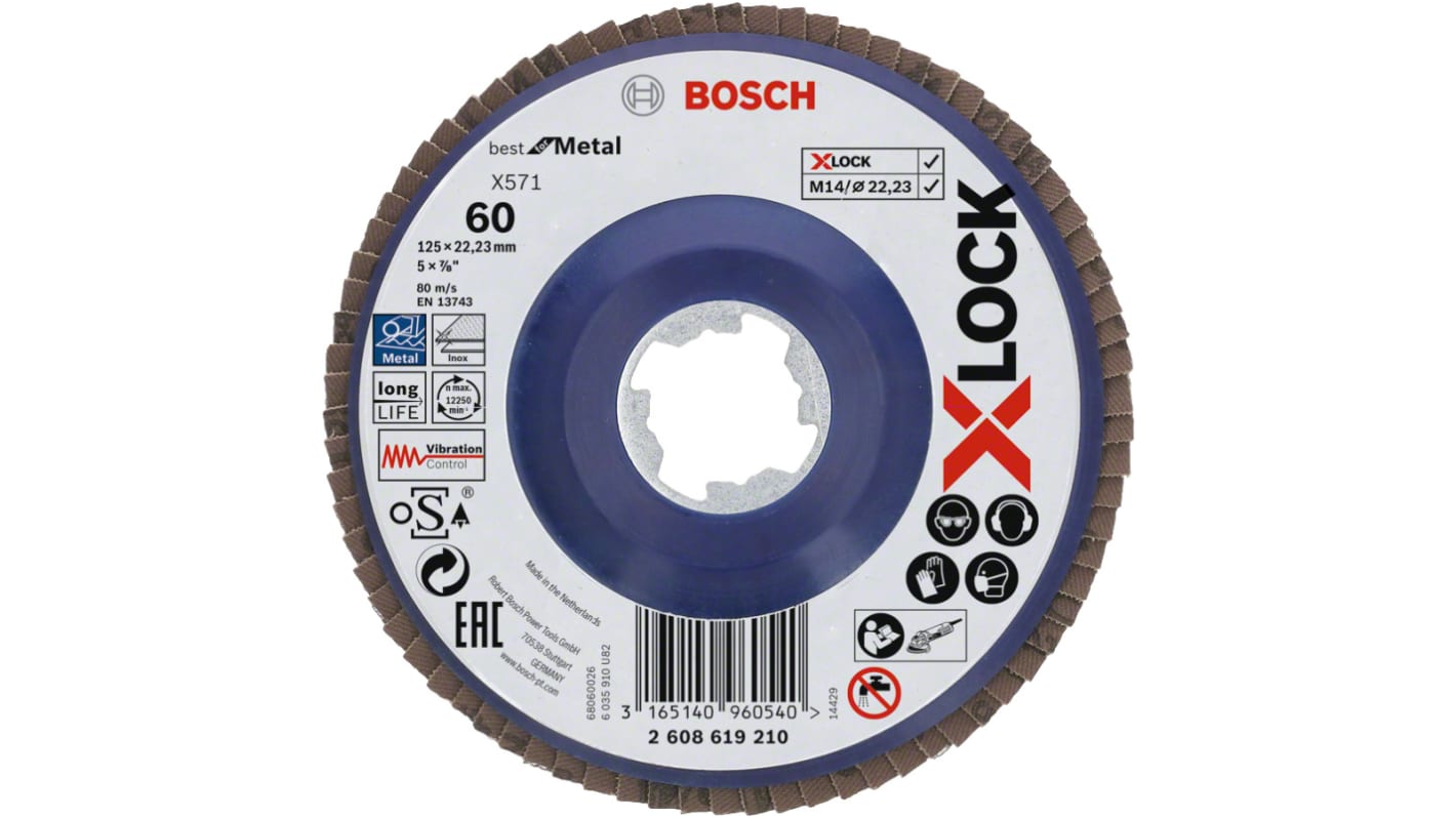 Bosch Zirkonoxid Aluminium Fächerschleifscheibe Ø 115mm, Korngröße P60
