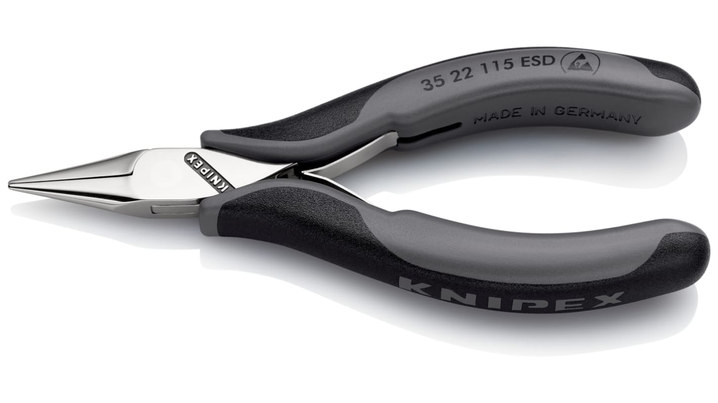 Knipex 35 22 Long Nose Pliers, 115 mm Overall, Straight Tip, 22,5mm Jaw, ESD