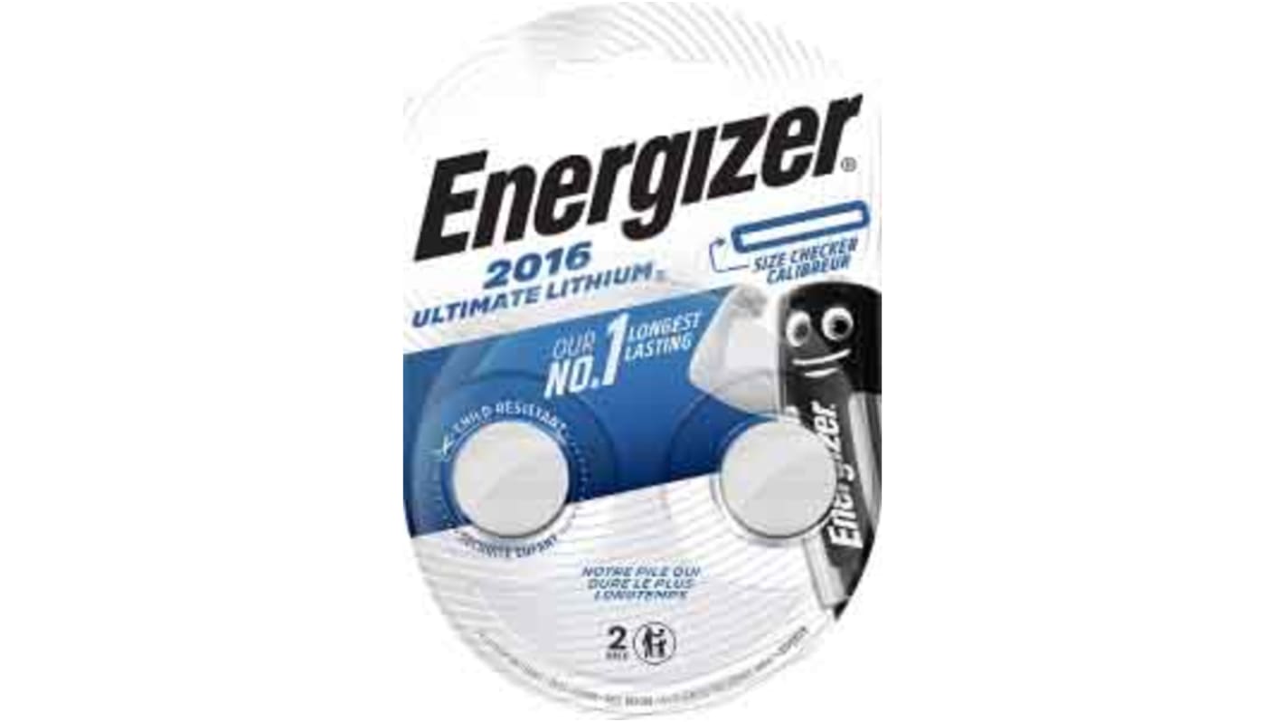 Energizer CR2016 Button Battery, 3V, 20mm Diameter