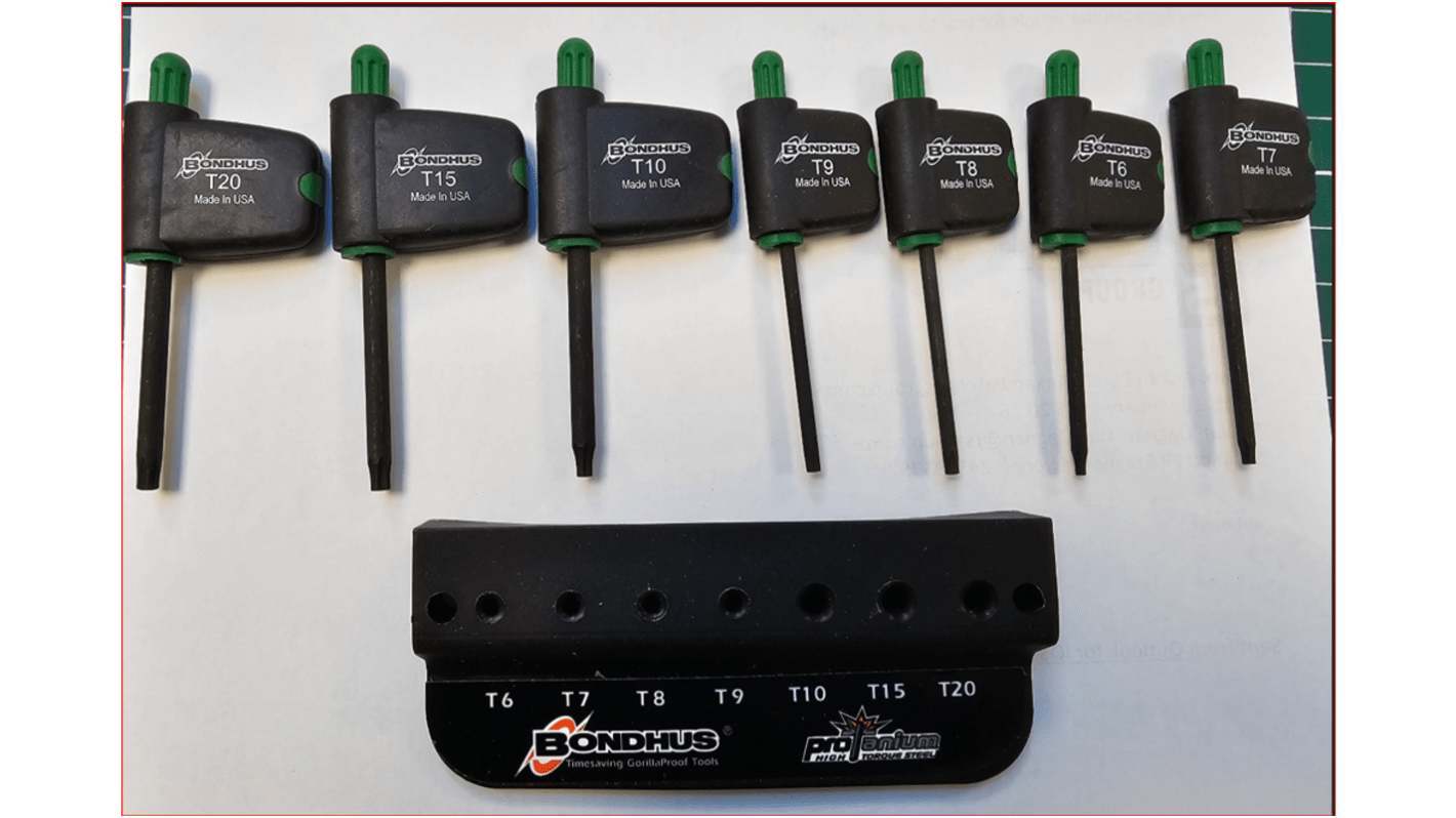 Llave hexagonal, Bondhus, Flagdriver Set TF6, TF7, TF8, TF9, TF10, TF15, TF20, 7 piezas Torx