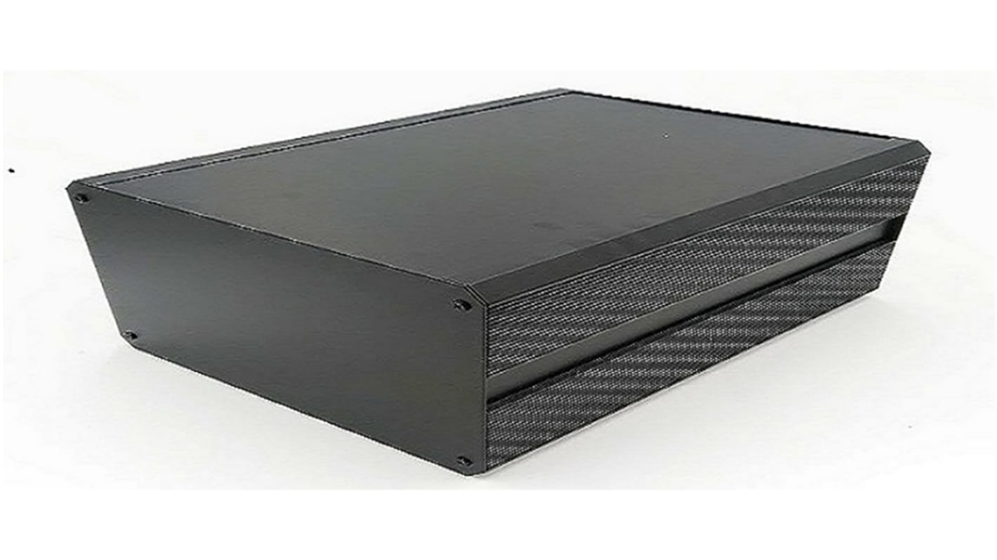 RS PRO Black Extruded Aluminium Heat Sink Case, IP40, Black Lid, 400 x 200 x 130mm