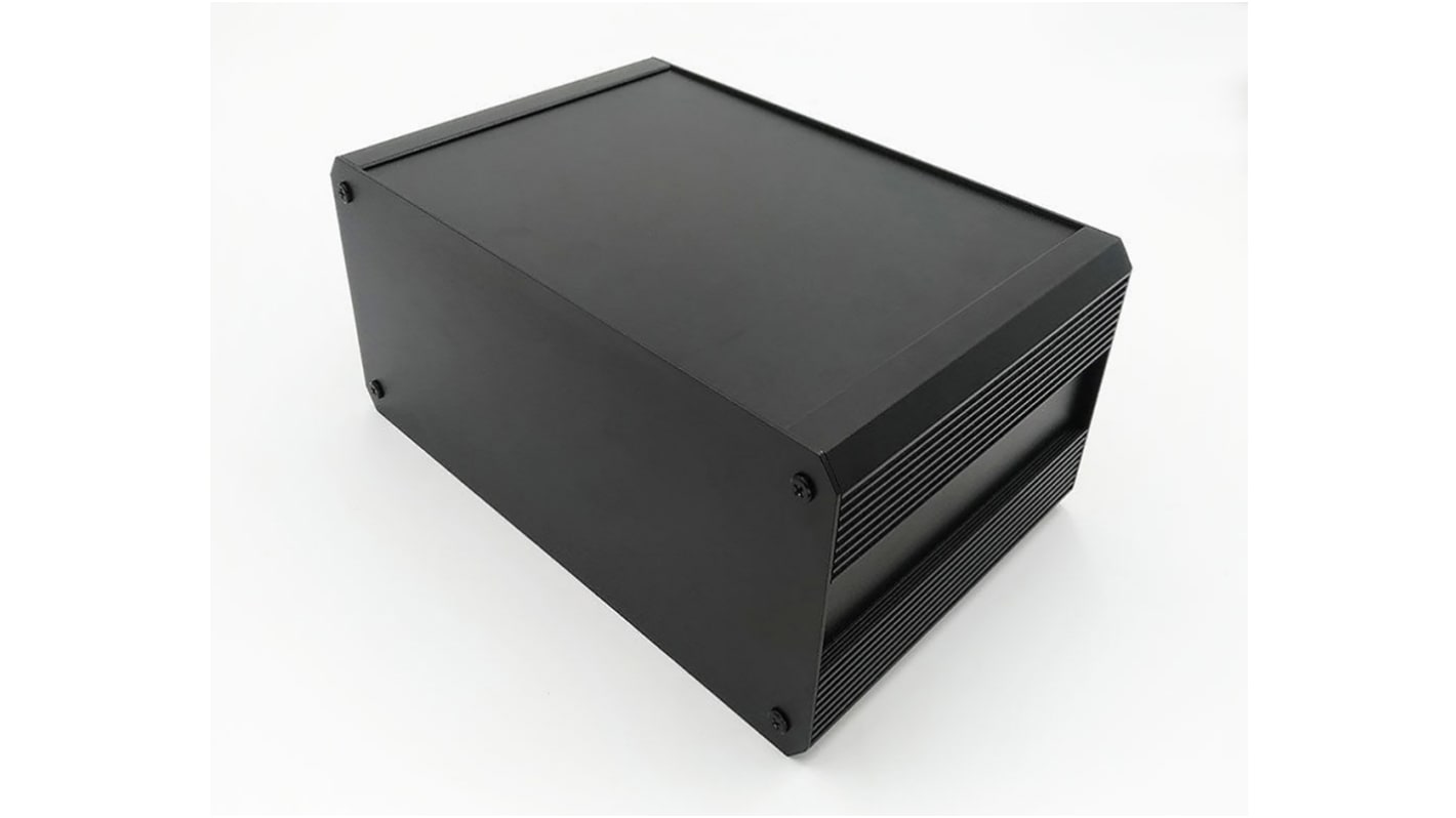 RS PRO Black Extruded Aluminium Heat Sink Case, IP40, Black Lid, 200 x 300 x 175mm