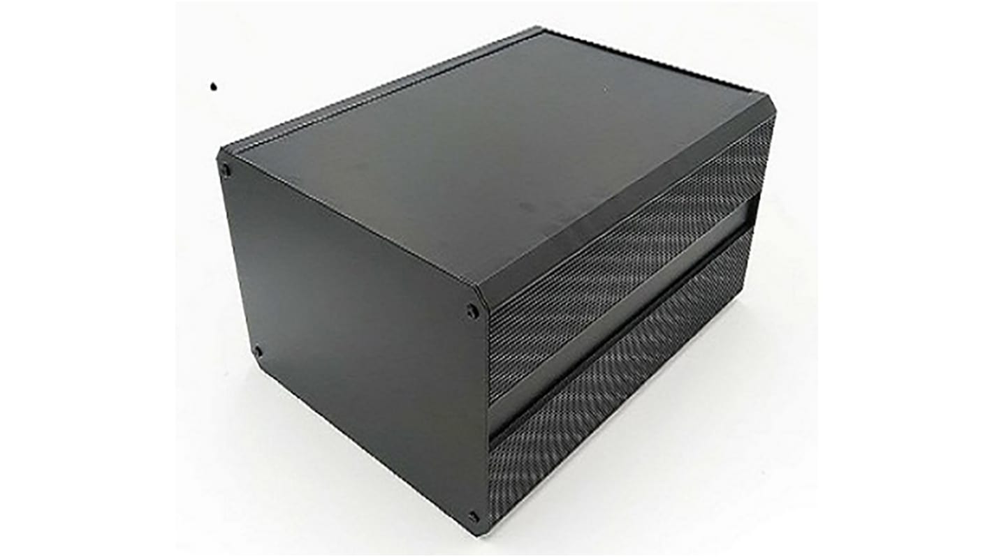 RS PRO Black Extruded Aluminium Heat Sink Case, IP40, Black Lid, 300 x 200 x 219mm