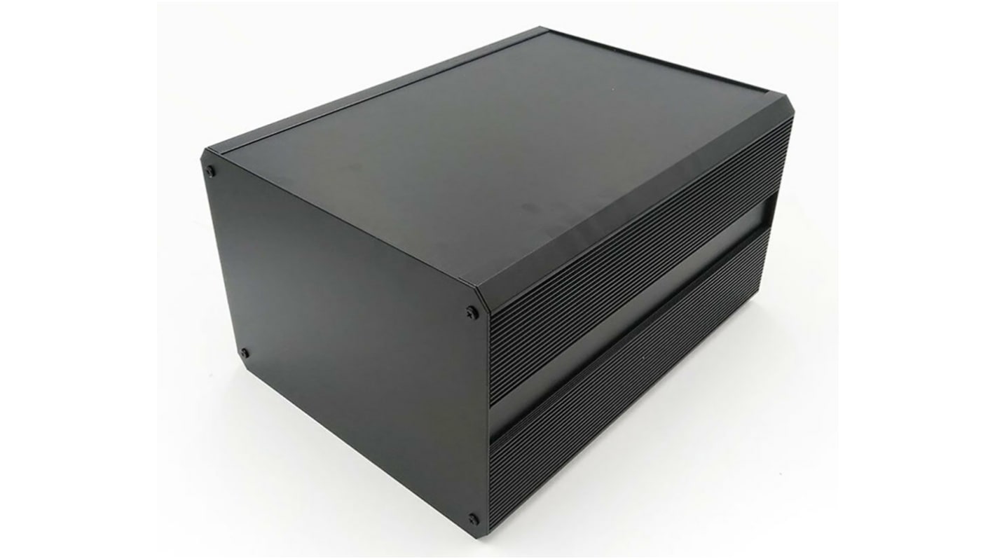 RS PRO Black Extruded Aluminium Heat Sink Case, IP40, Black Lid, 400 x 300 x 219mm