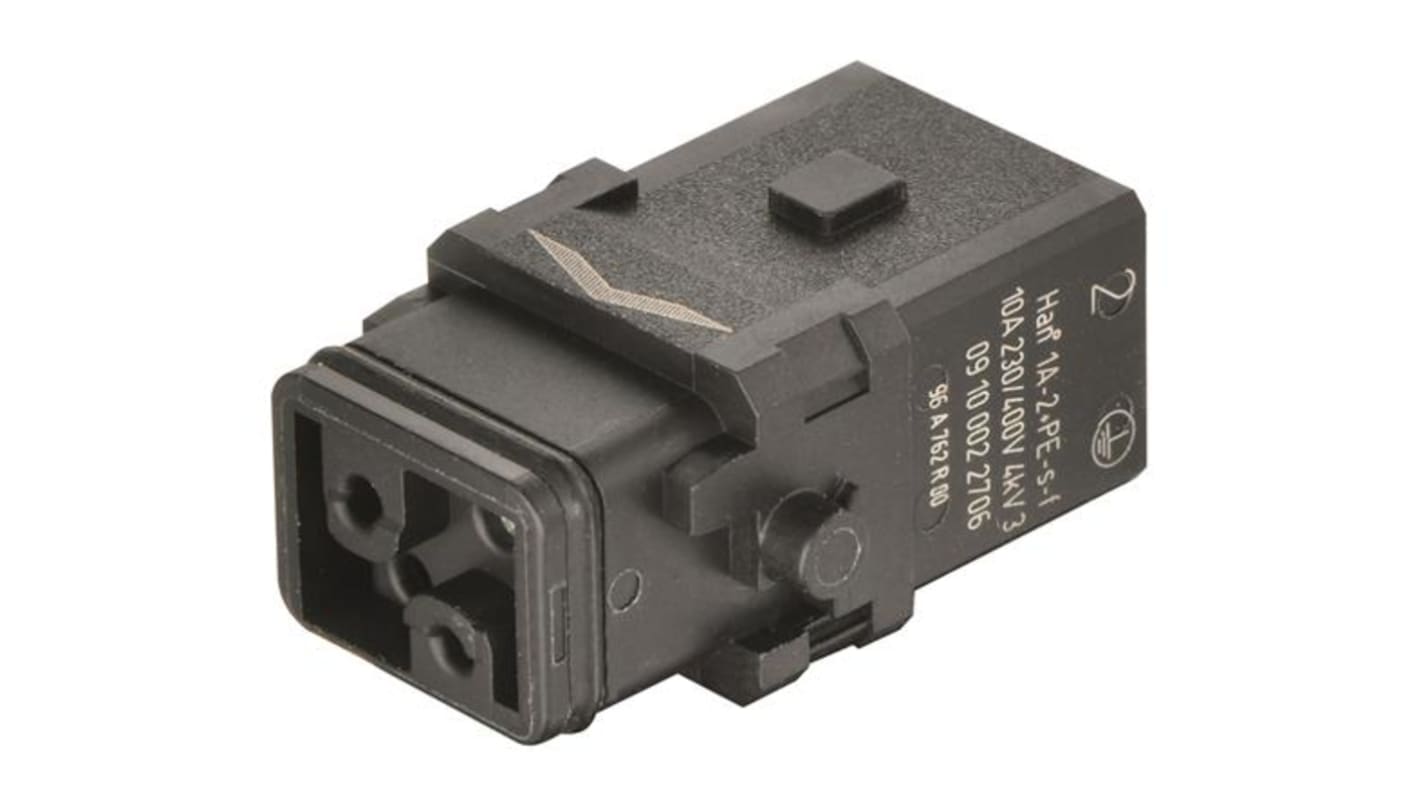 HARTING Heavy Duty Power Connector Insert, 10A, Female, Han 1A Series, 2 Contacts