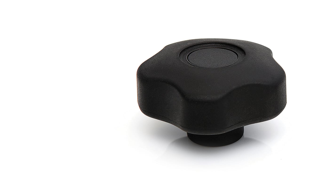 RS PRO Black Multiple Lobes Clamping Knob, M6, Threaded Through Hole