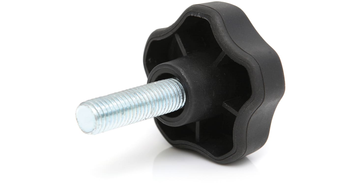 RS PRO Black Multiple Lobes Clamping Knob, M5, Threaded Stud