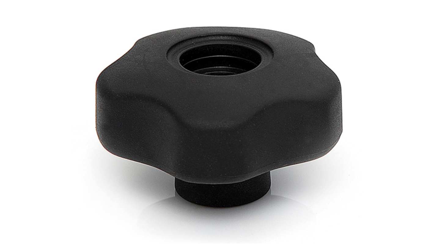 RS PRO Black Multiple Lobes Clamping Knob, M6, Threaded Through Hole