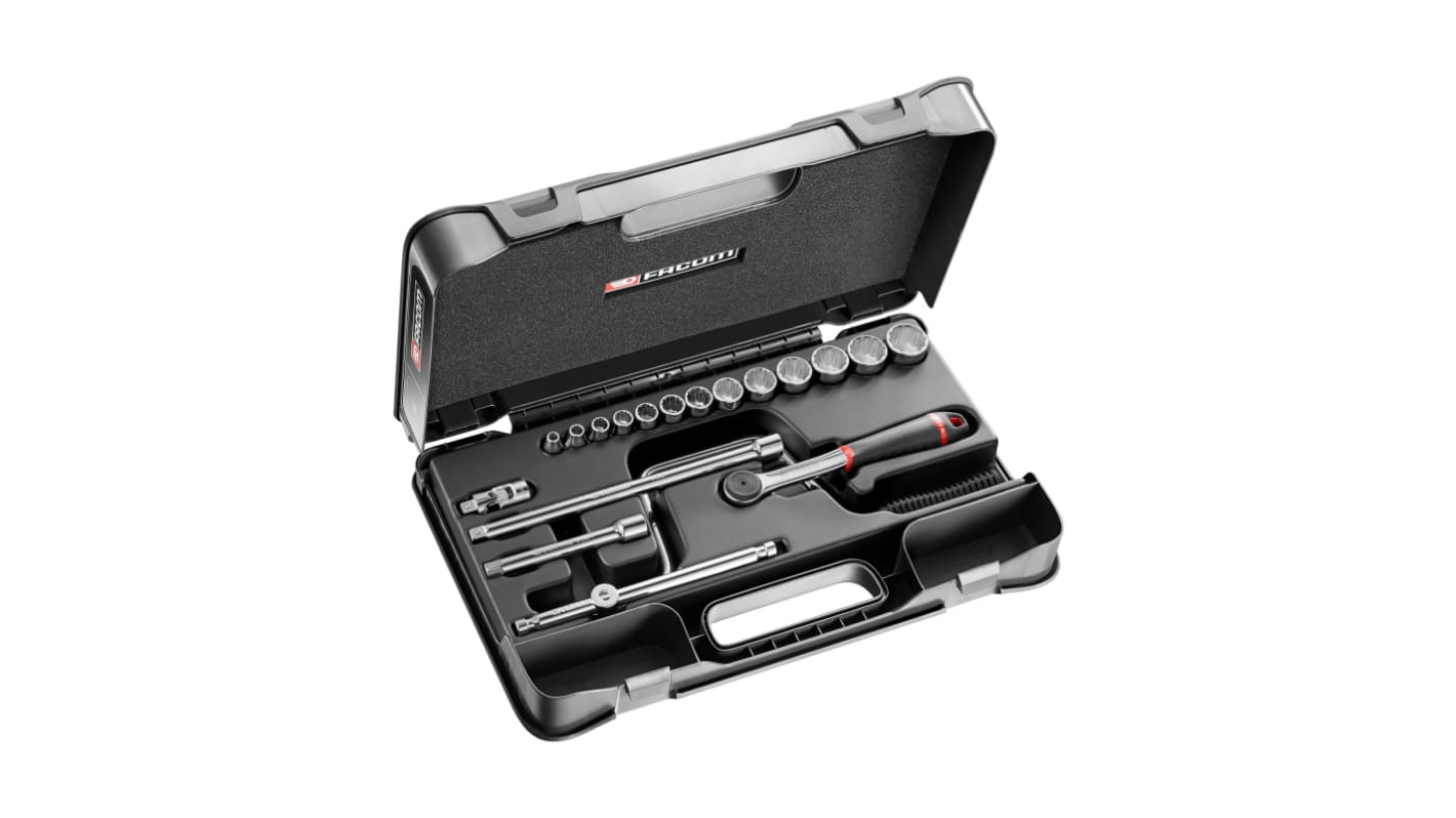 Facom 19-Piece Imperial 3/8 in Standard Socket Set with Ratchet, 12 point