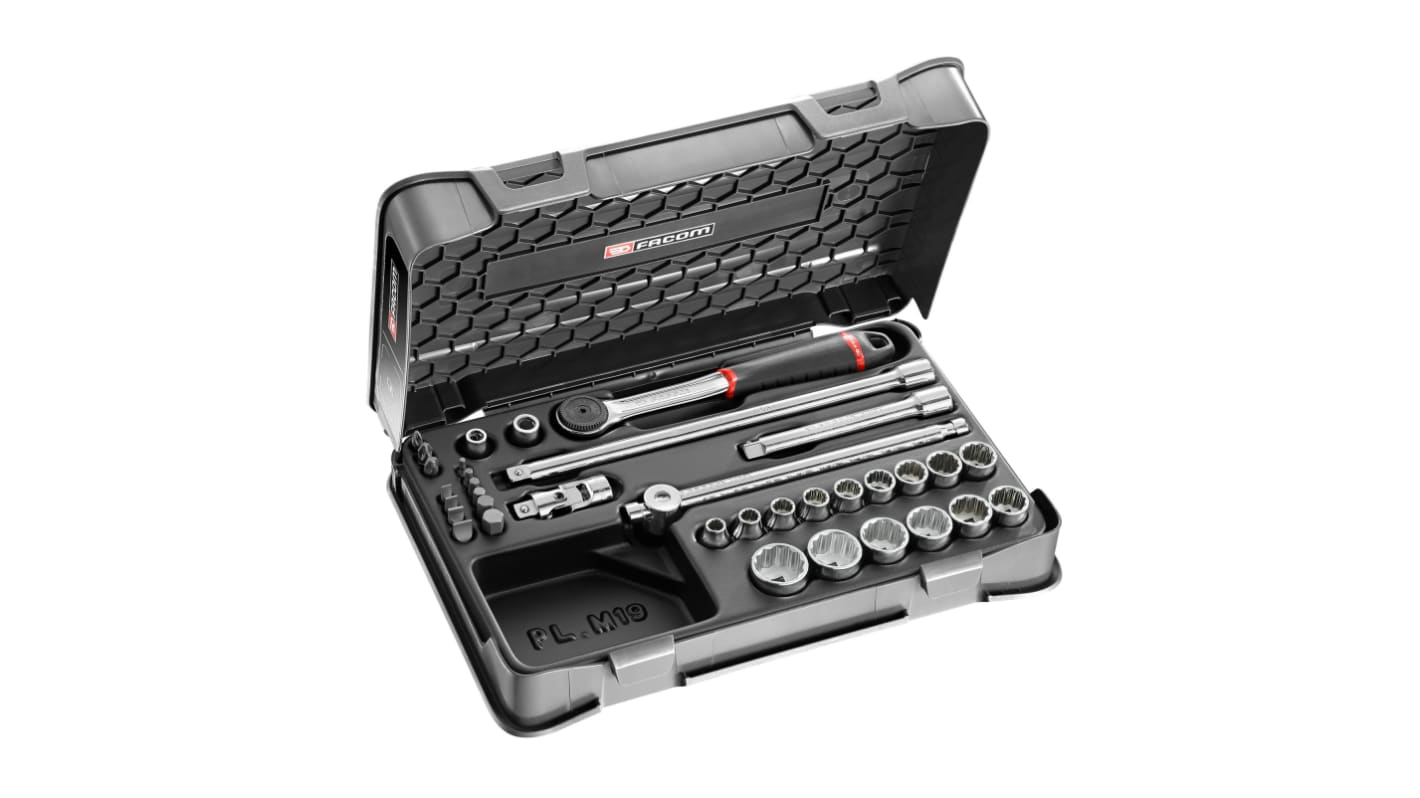 Facom 35-Piece Metric 3/8 in Standard Socket/Bit Set with Ratchet, 12 point