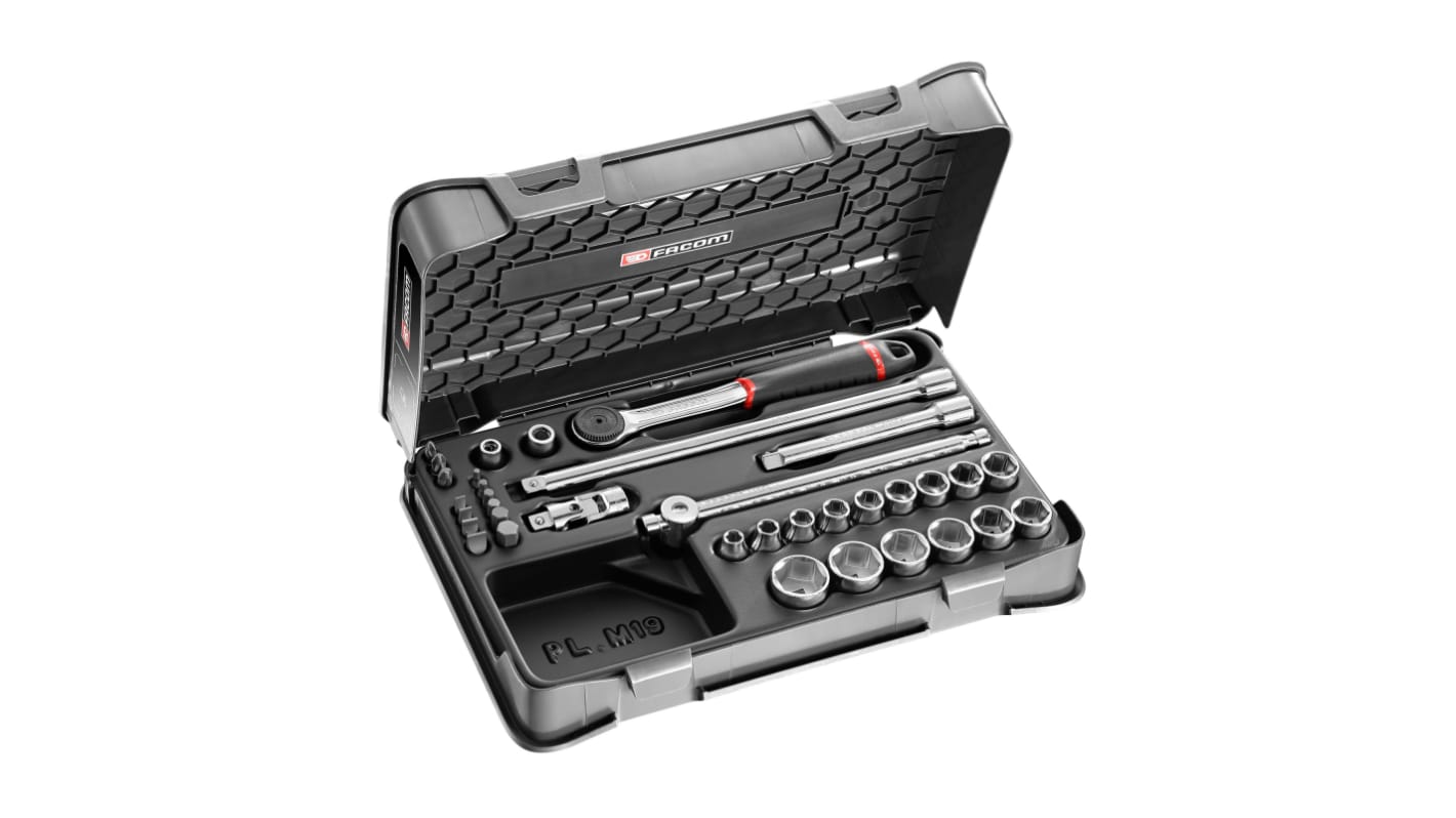 Facom 35-Piece Metric 3/8 in Standard Socket/Bit Set with Ratchet, 6 point