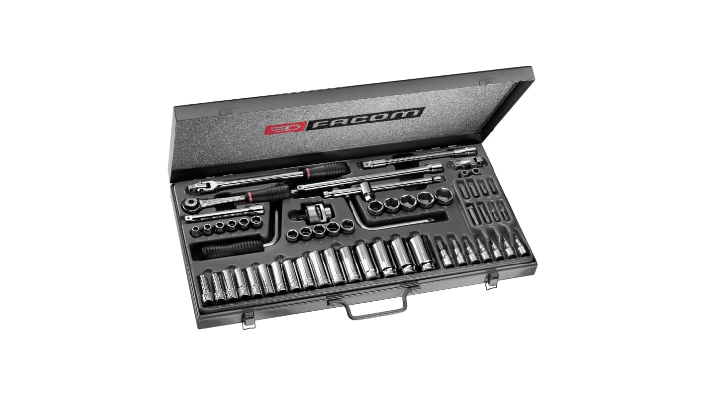 Facom 57-Piece Imperial, Metric 3/8 in Deep Socket/Standard Socket Set with Ratchet, 6 point; 12 point